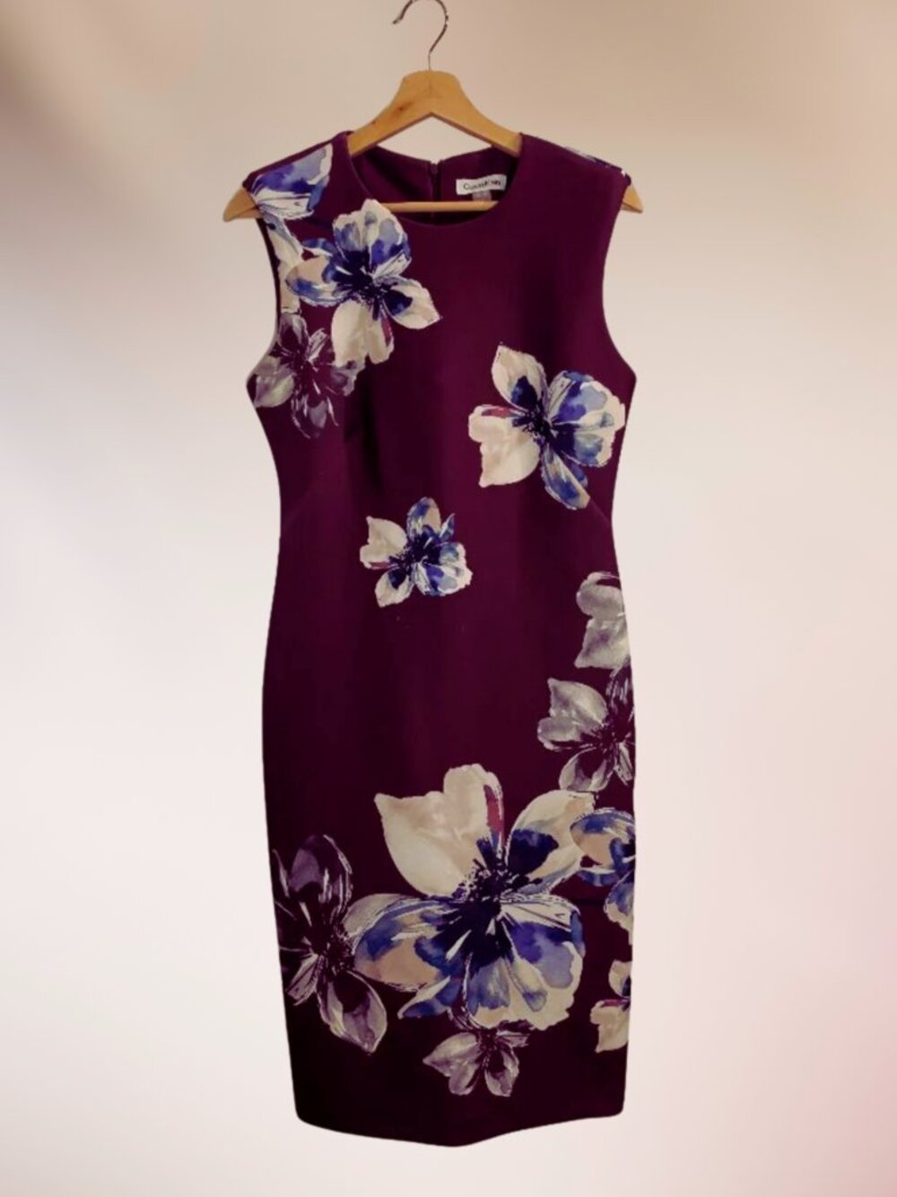 Calvin Klein Floral Sleeveless Sheath Dress Size 6 Plum Blue